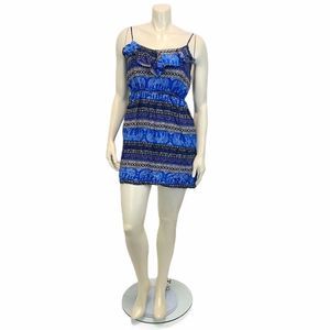 JSTFY Woven Challis Blue Spaghetti Strap L Dress